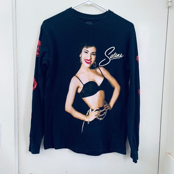 Official Selena Merchandise Tops - Selena Long sleeve black shirt with roses